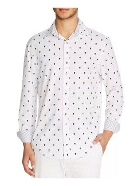 Tallia Sport Men's Button Front Top Sz M Stretch Long Sleeve Skull Print Shirt